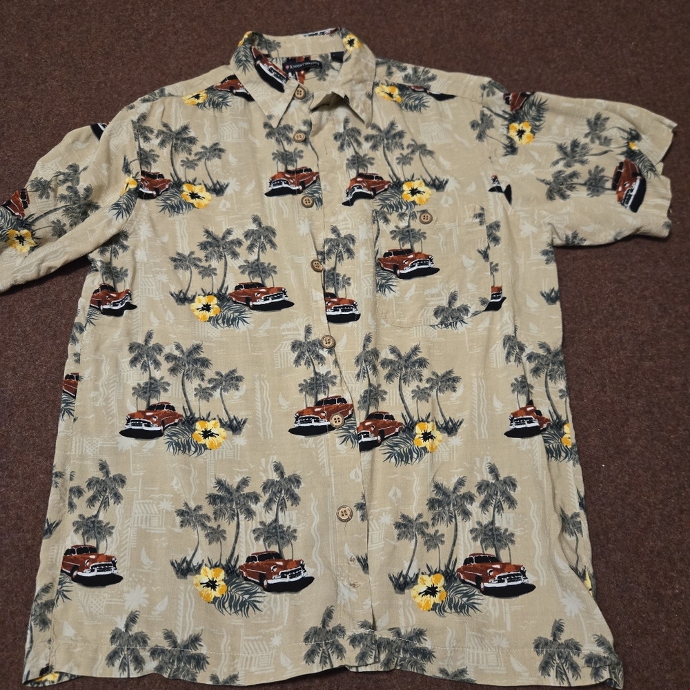 Knightsbridge Hawaiian Shirt Vintage Toopical Print Palm Size Medium